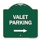 Signmission Valet Parking with Right Arrow, Green & White Aluminum Architectural Sign, 18" x 18", GW-1818-22749 A-DES-GW-1818-22749 - alternate 1